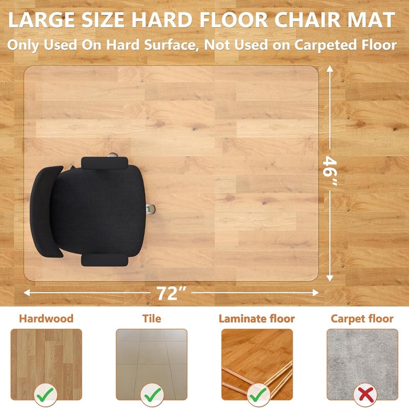 HOMEK Large Office Chair Mat for Hardwood Floor- 46" x 72" Clear Computer Desk Chair Mat for Hard Wood/Tile Floors, Easy Glide Plastic Mat for Under Office Chairs on Hardwood for Work & Home - Image 3